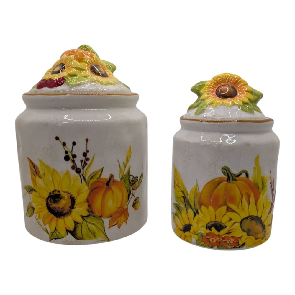 Spectrum Designz Farmwood Valley Fall Harvest Canister Set Sunflowers Pumpkins